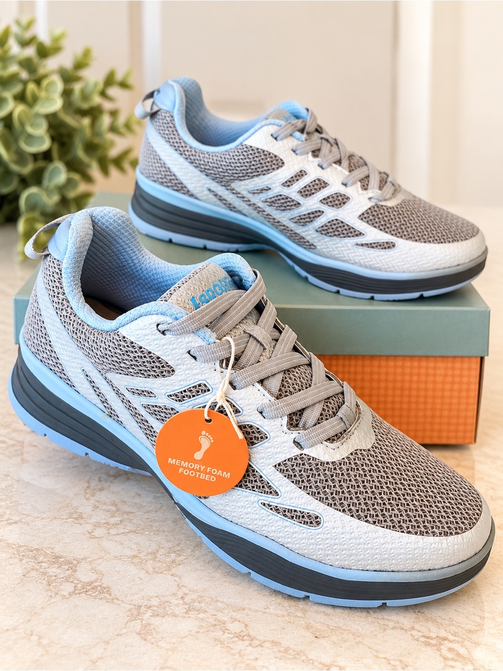 J Sport by Jambu Sport Walker Sneakers 7W Wide Gray Blue Memory Foam NIB